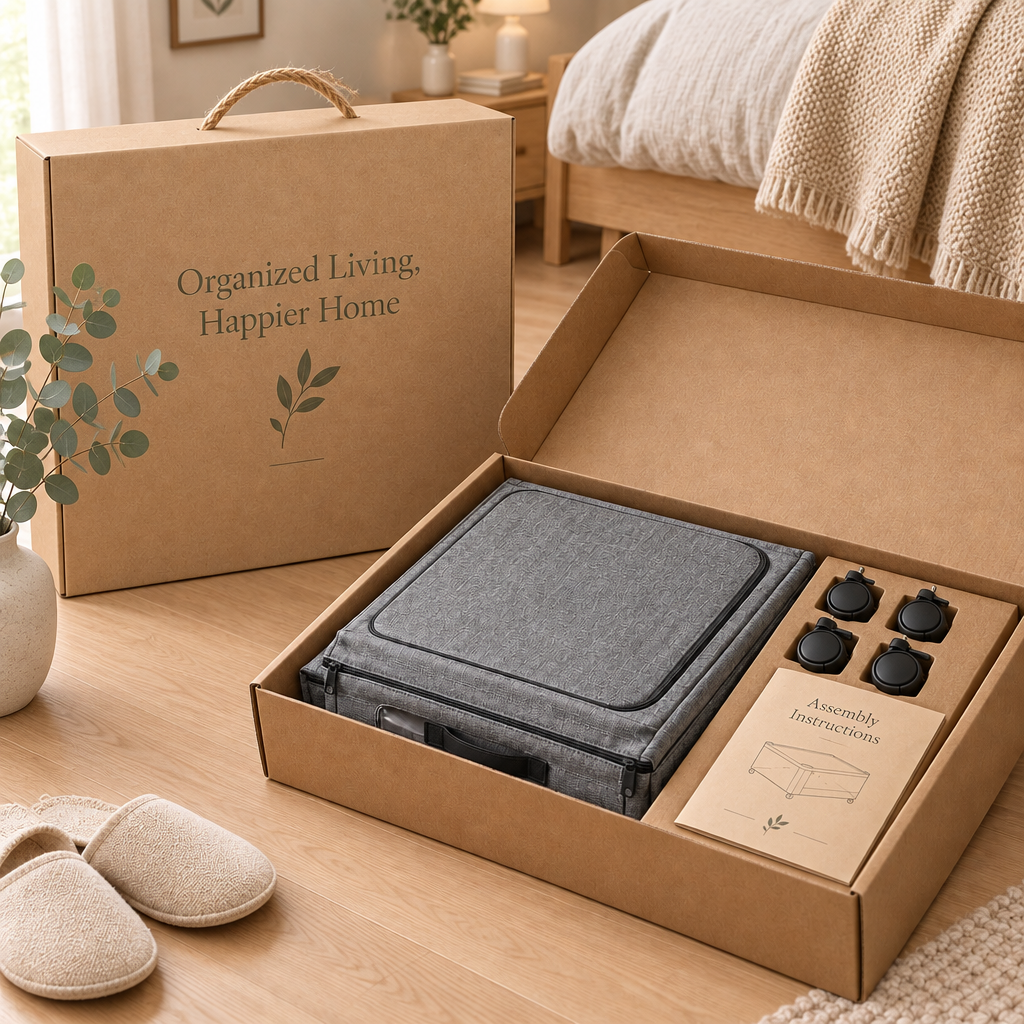Storvex Large Capacity Under-Bed Storage Box on Wheels — Foldable Linen Fabric Organizer with 4 Swivel Casters, Full-Width Transparent PVC Viewing Window & Dual-Access Top Zipper Plus Front Flip Door for Seasonal Clothes, Blankets, Duvets & Bedding