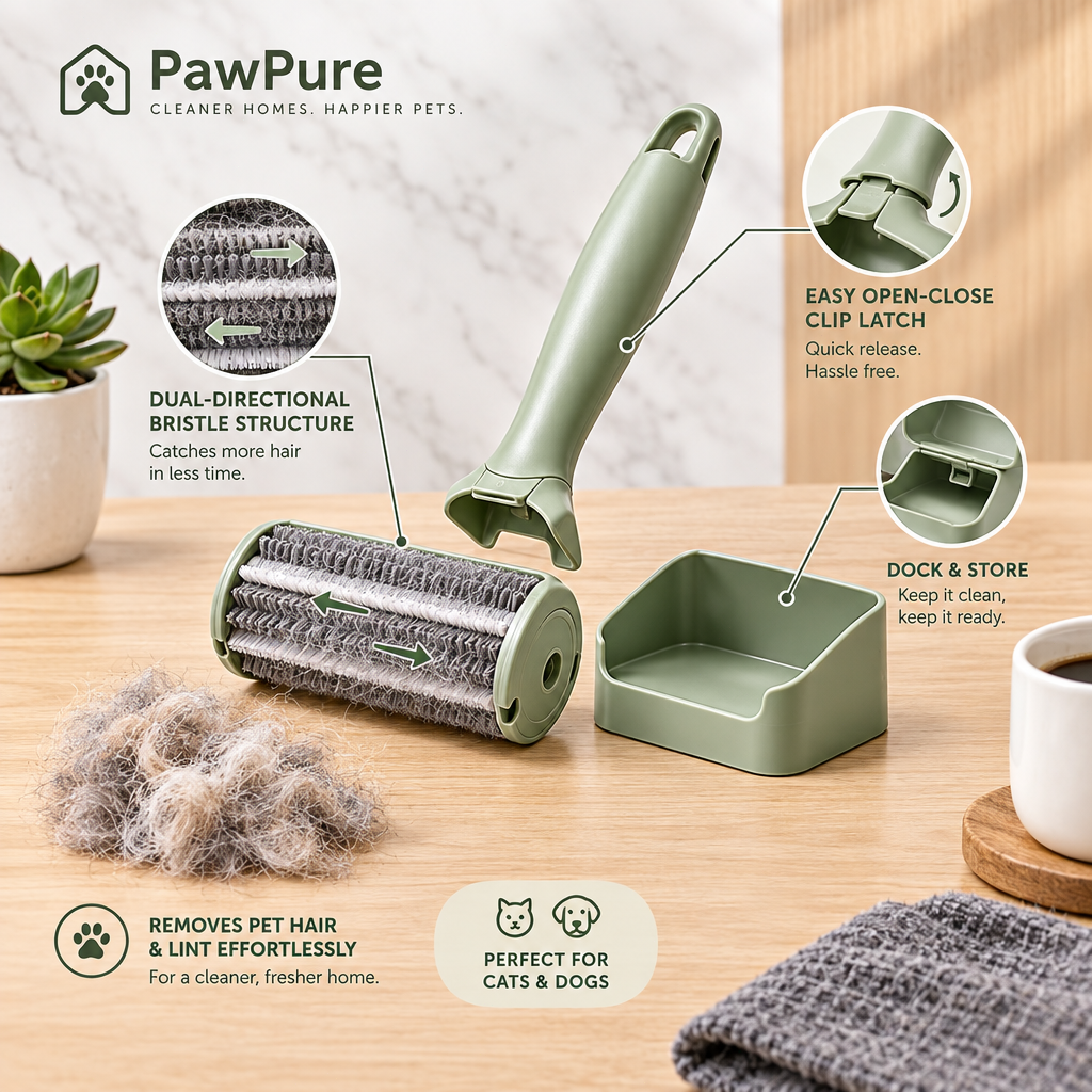 Furless Reusable Pet Hair Roller with Self-Cleaning Dock — Zero Tape, Zero Waste, Infinite Clean for Every Sofa, Sweater & Surface You Share With Your Pet