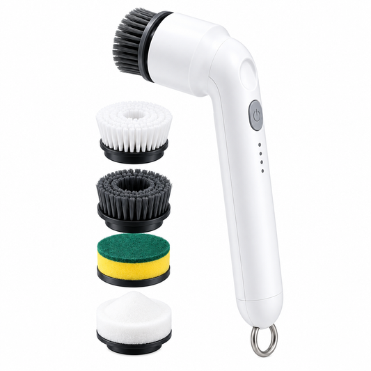 SpinClean Pro white background hero shot with 4 brush heads