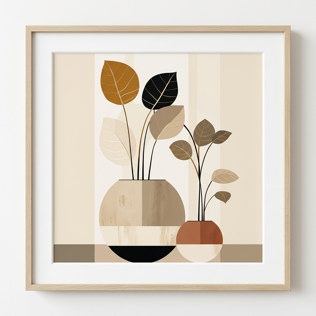 Detail of abstract leaf and vase artwork