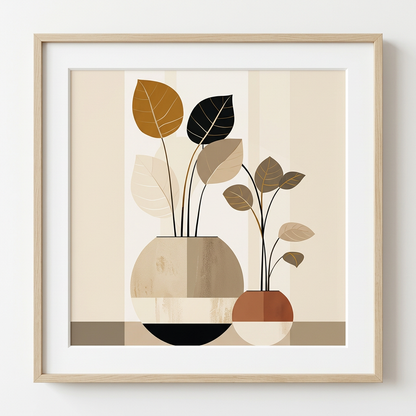 Detail of abstract leaf and vase artwork