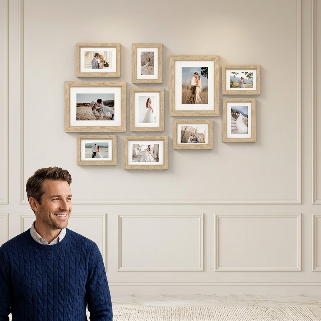 Man beside the ten-frame photo gallery