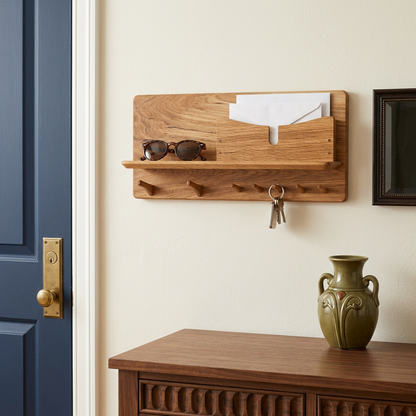 Key and mail organizer styled by an entry door