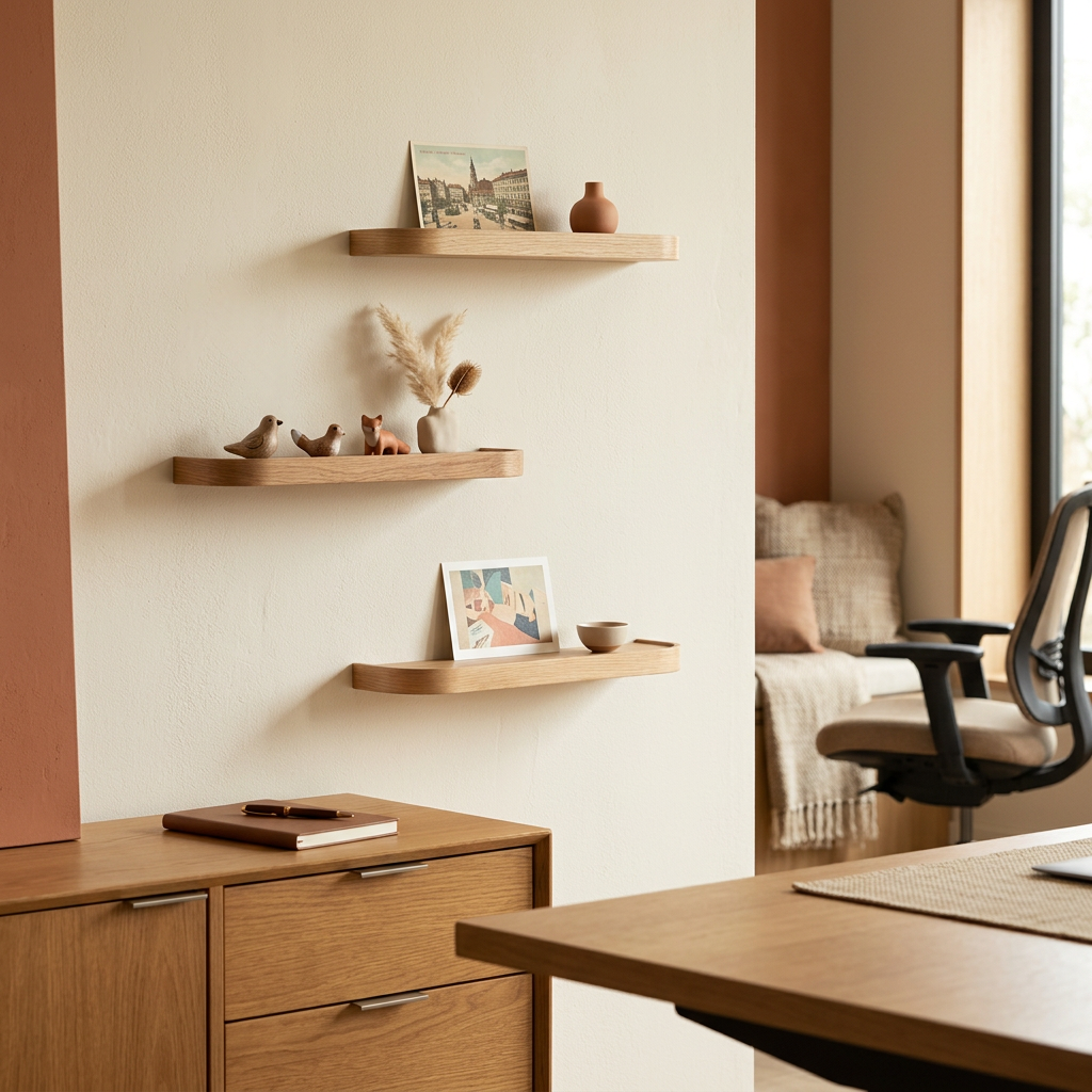 Three wall ledges in a home office